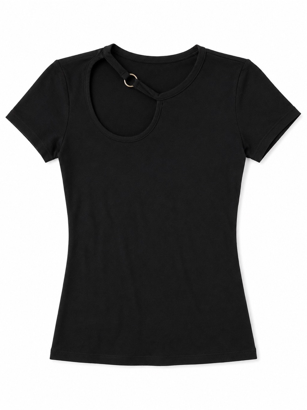 Black Cutout Ring Detail Tee - Women